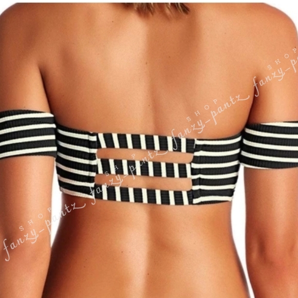 Vitamin A Bikini Top NEW Havana Off the Shoulder Marin Stripe - Picture 3 of 5